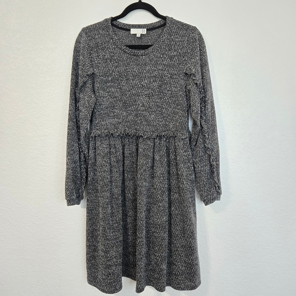 R&D Long Sleeve Textured Knit Ruffle Grey Dress Size S